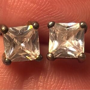 Silpada 925 Sterling Silver Princess Cut CZ Stud Earrings